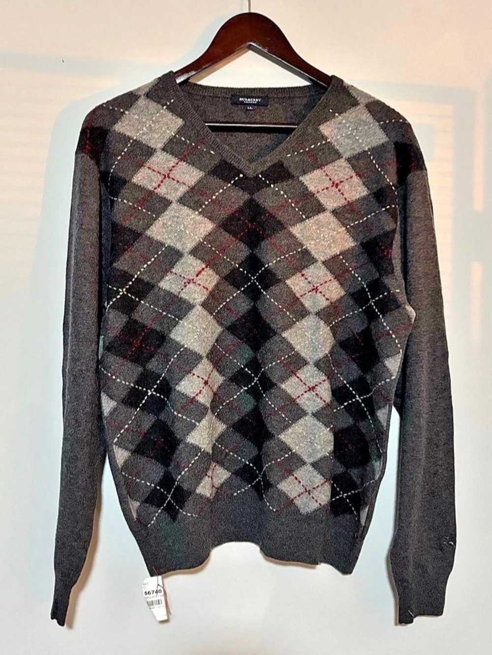 Burberry Men's Wool Plaid V-Neck Sweater Size LL NWT